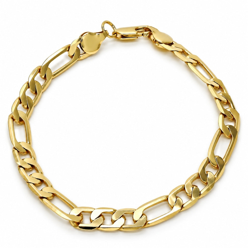 Gold Plated Basic Bracelet, Figaro Design, Polished, Golden Finish