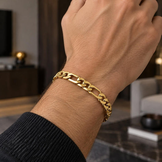 Gold Plated Basic Bracelet, Figaro Design, Polished, Golden Finish