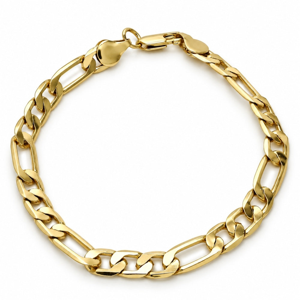 Gold Plated Basic Bracelet, Figaro Design, Polished, Golden Finish