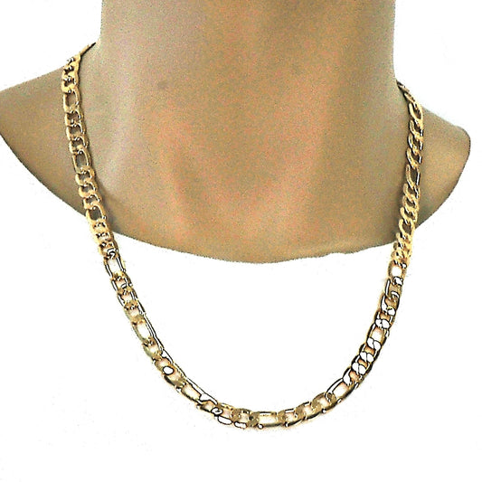 Gold Tone Basic Necklace, Figaro Design, Polished, Golden Finish