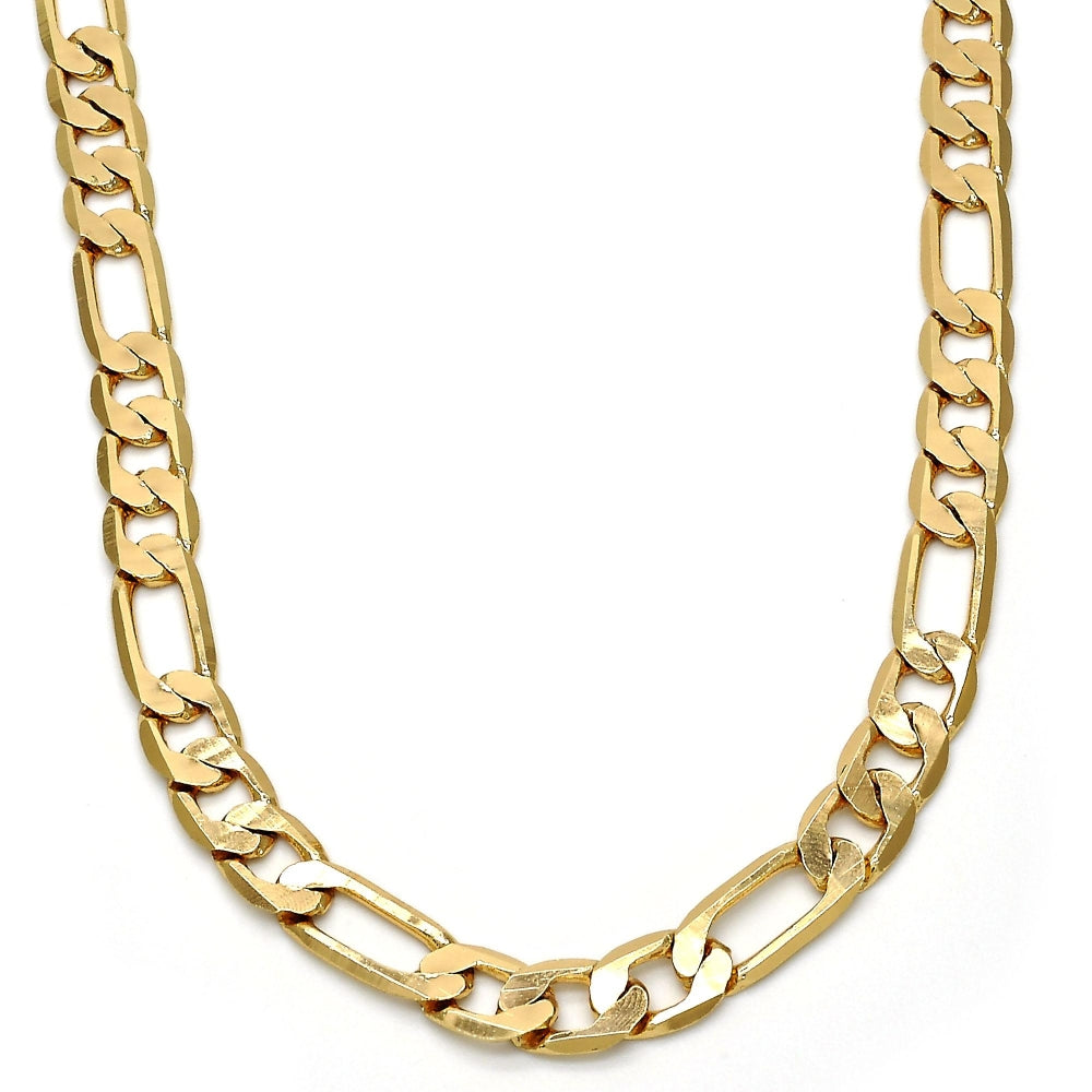 Gold Tone Basic Necklace, Figaro Design, Polished, Golden Finish