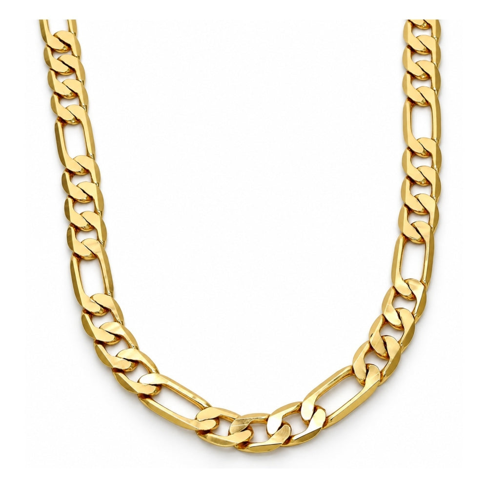 Gold Tone Basic Necklace, Figaro Design, Polished, Golden Finish