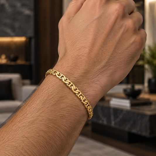 Gold Plated Basic Bracelet, Mariner Design, Polished, Golden Finish