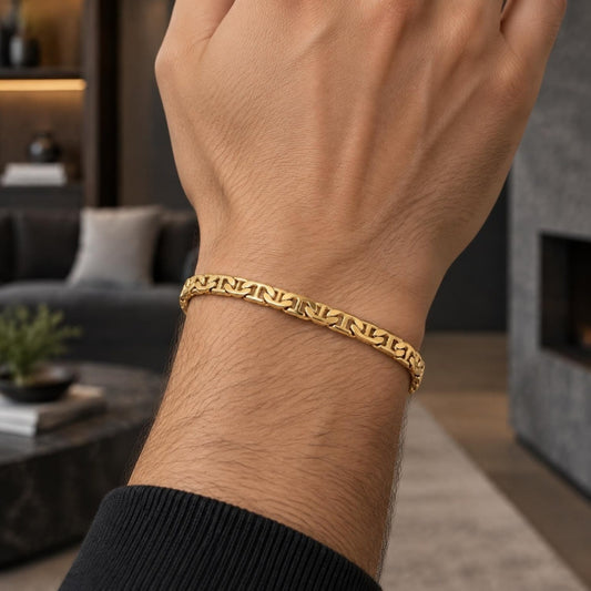 Gold Plated Basic Bracelet, Mariner Design, Polished, Golden Finish