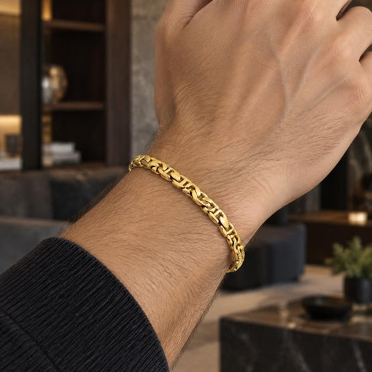 Gold Plated Basic Bracelet, Mariner Design, Polished, Golden Finish