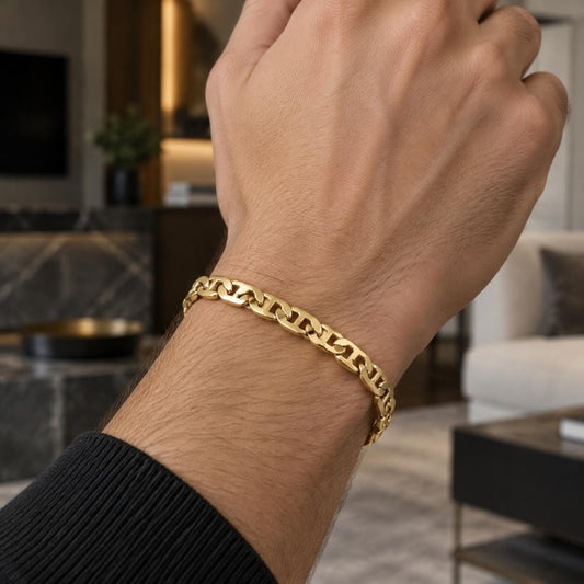 Gold Plated Basic Bracelet, Mariner Design, Polished, Golden Finish