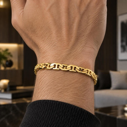 Gold Plated Basic Bracelet, Mariner Design, Polished, Golden Finish