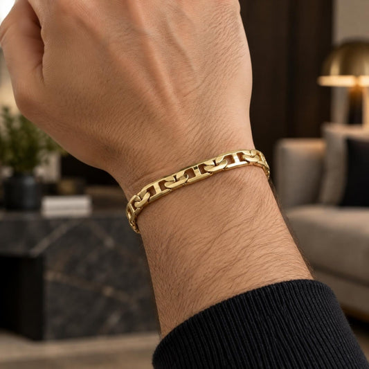 Gold Plated Basic Bracelet, Mariner Design, Polished, Golden Finish