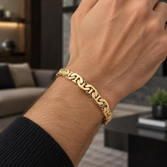 Gold Plated Basic Bracelet, Mariner Design, Polished, Golden Finish