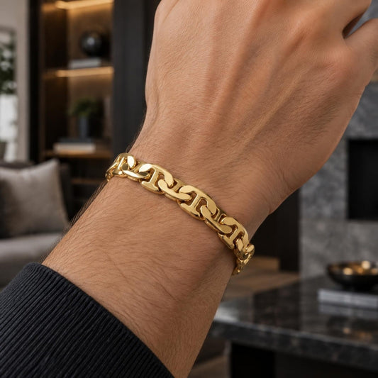 Gold Plated Basic Bracelet, Mariner Design, Polished, Golden Finish