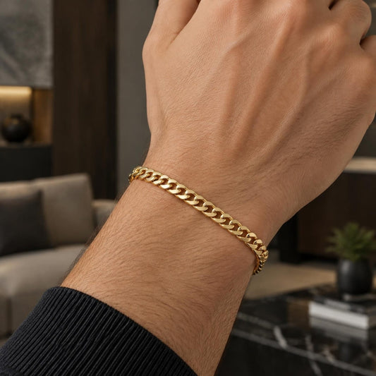 Gold Plated Basic Bracelet, Curb Design, Polished, Golden Finish