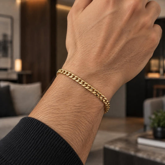 Gold Plated Basic Bracelet, Curb Design, Polished, Golden Finish