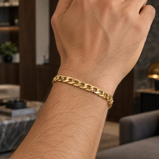 Gold Plated Basic Bracelet, Curb Design, Polished, Golden Finish