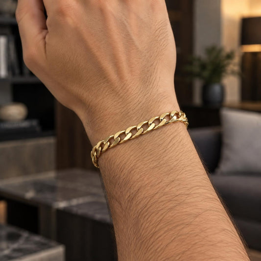 Gold Plated Basic Bracelet, Curb Design, Polished, Golden Finish