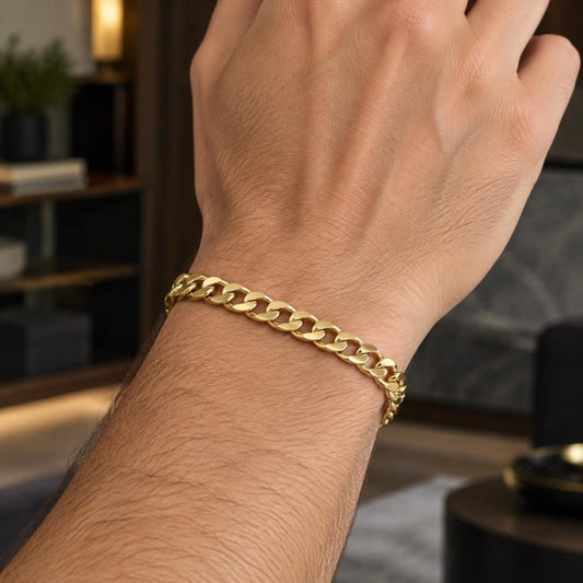 Gold Plated Basic Bracelet, Curb Design, Polished, Golden Finish