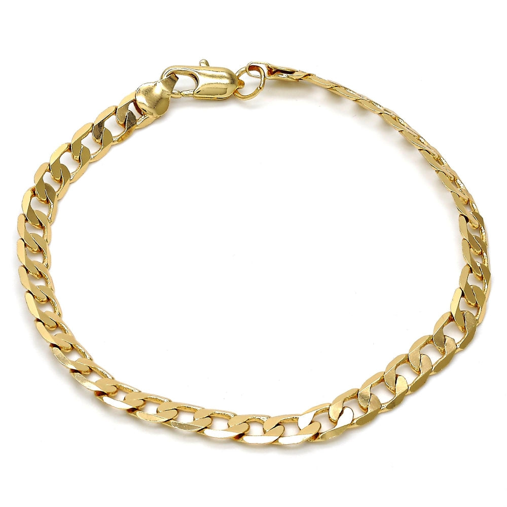Gold Tone Basic Bracelet, Curb Design, Polished, Golden Finish