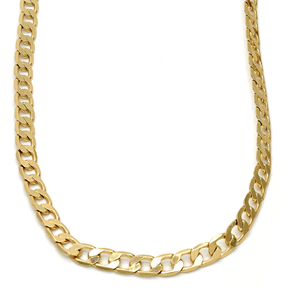 Gold Tone Basic Necklace, Curb Design, Polished, Golden Finish