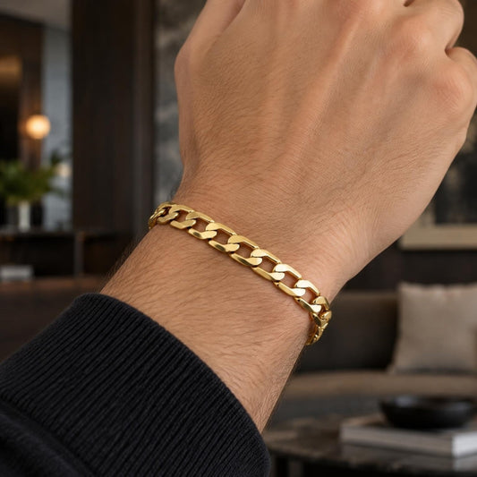 Gold Plated Basic Bracelet, Curb Design, Polished, Golden Finish