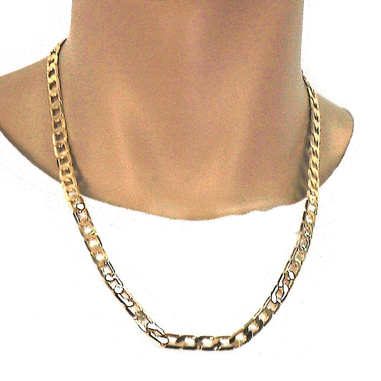 Gold Tone Basic Necklace, Curb Design, Polished, Golden Finish
