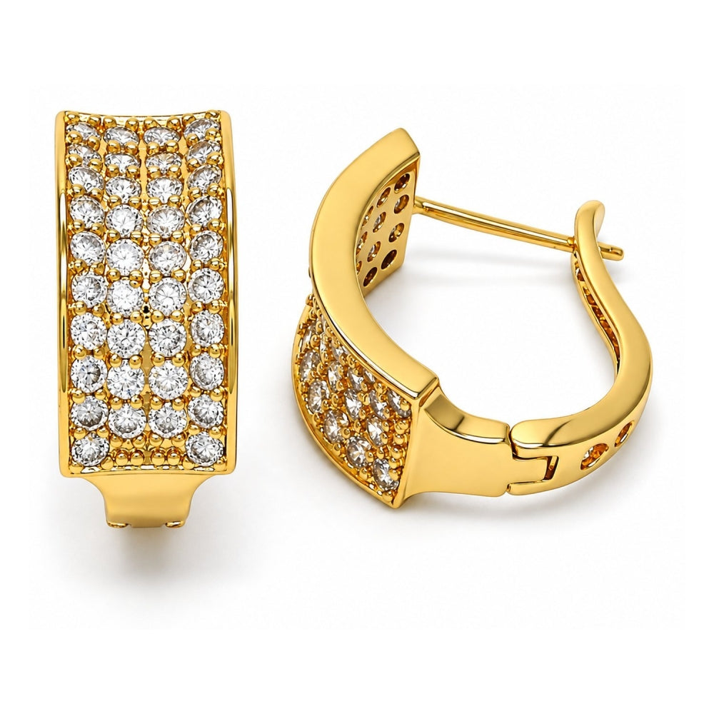 Oro Laminado Huggie Hoop, Gold Filled Style with White Cubic Zirconia, Polished, Golden Finish