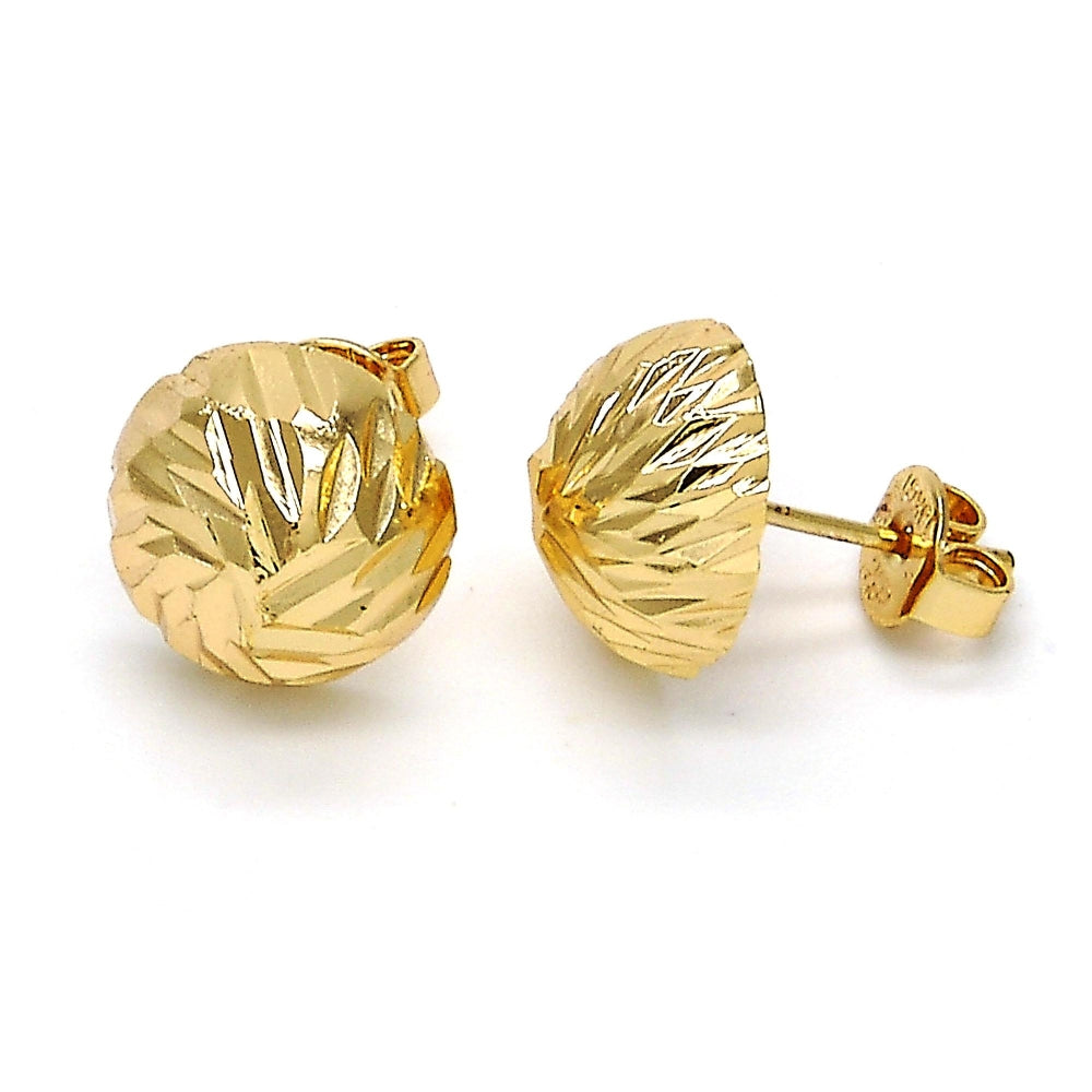 Oro Laminado Stud Earring, Gold Filled Style Diamond Cutting Finish, Golden Finish