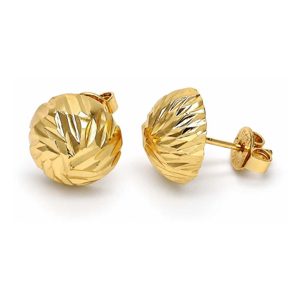 Oro Laminado Stud Earring, Gold Filled Style Diamond Cutting Finish, Golden Finish