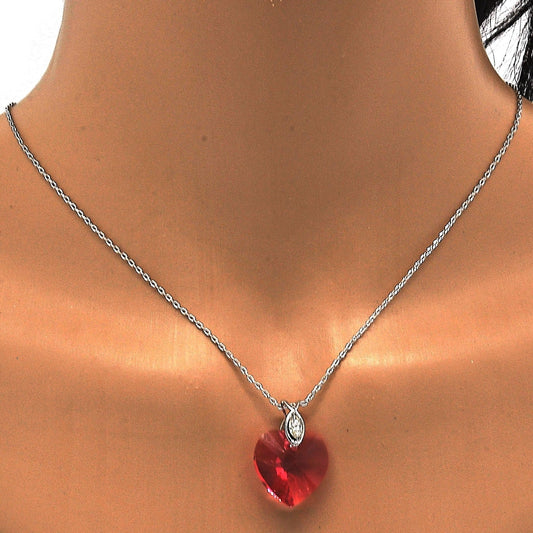 Rhodium Gold Filled Pendant Necklace, Heart Design, with Padparadscha Swarovski Crystals and White Micro Pave, Polished, Rhodium Finish