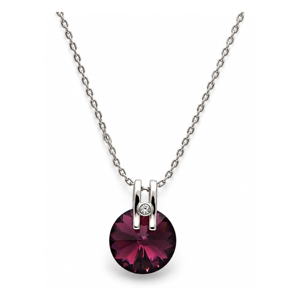 Rhodium Gold Filled Pendant Necklace, with Amethyst Swarovski Crystals and White Micro Pave, Polished, Rhodium Finish