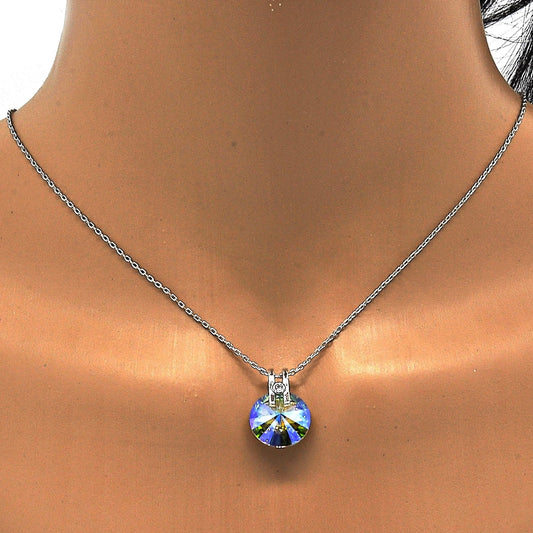Rhodium Gold Filled Pendant Necklace, with Crystal Swarovski Crystals and White Micro Pave, Polished, Rhodium Finish