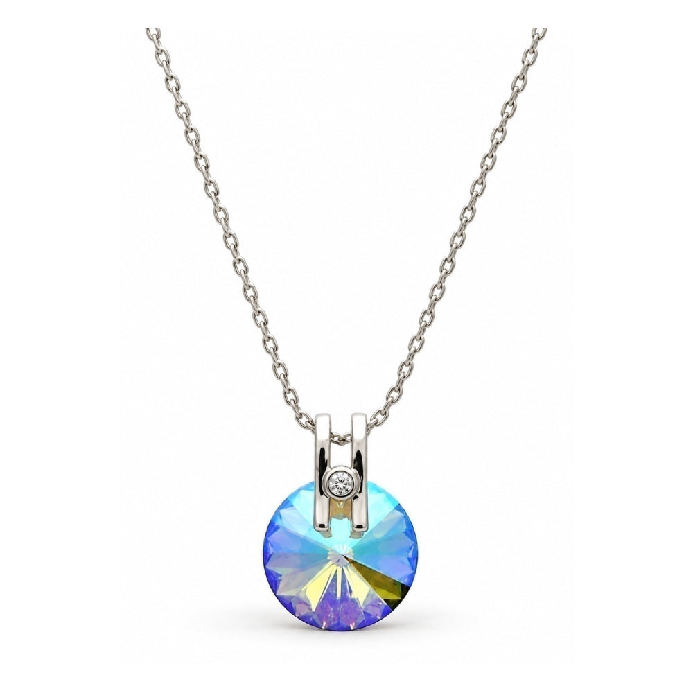White Gold Filled Pendant Necklace, with Crystal Swarovski Crystals and White Micro Pave, Polished, Rhodium Finish