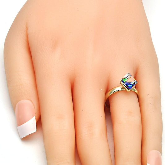 Oro Laminado Multi Stone Ring, Gold Filled Style with Vitrail Light Swarovski Crystals, Polished, Golden Finish