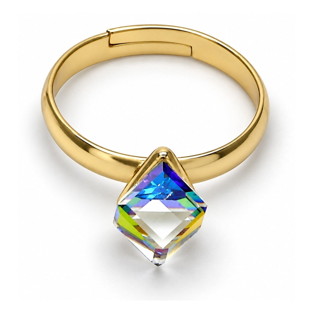 Oro Laminado Multi Stone Ring, Gold Filled Style with Vitrail Light Swarovski Crystals, Polished, Golden Finish