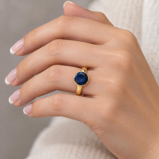 Oro Laminado Multi Stone Ring, Gold Filled Style with Montana Swarovski Crystals, Polished, Golden Finish