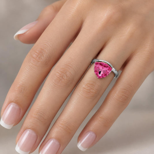 White Gold Filled Multi Stone Ring, with Rose Swarovski Crystals, Polished, Rhodium Finish