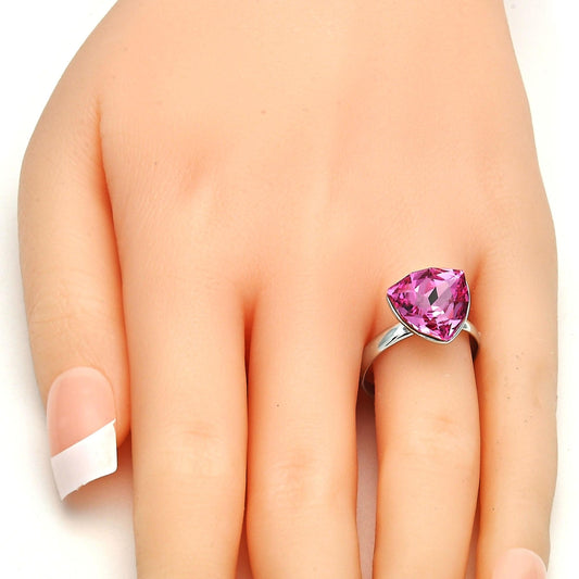 Rhodium Gold Filled Multi Stone Ring, with Rose Swarovski Crystals, Polished, Rhodium Finish