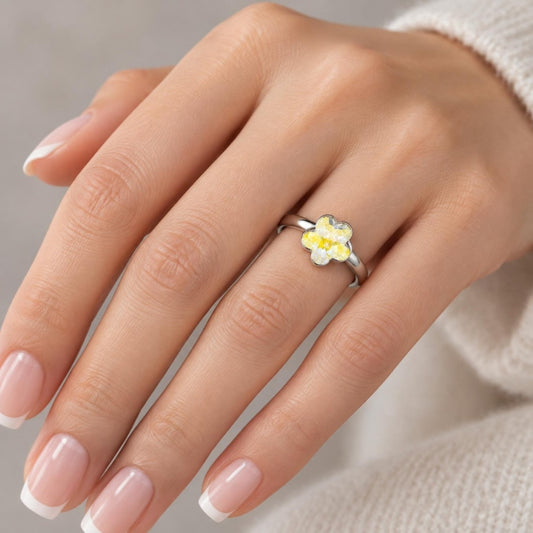 White Gold Filled Multi Stone Ring, Flower Design, with Aurore Boreale Swarovski Crystals, Polished, Rhodium Finish