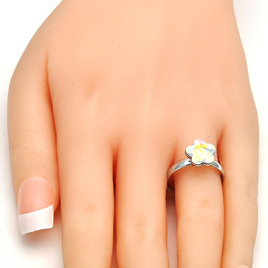 Rhodium Gold Filled Multi Stone Ring, Flower Design, with Aurore Boreale Swarovski Crystals, Polished, Rhodium Finish
