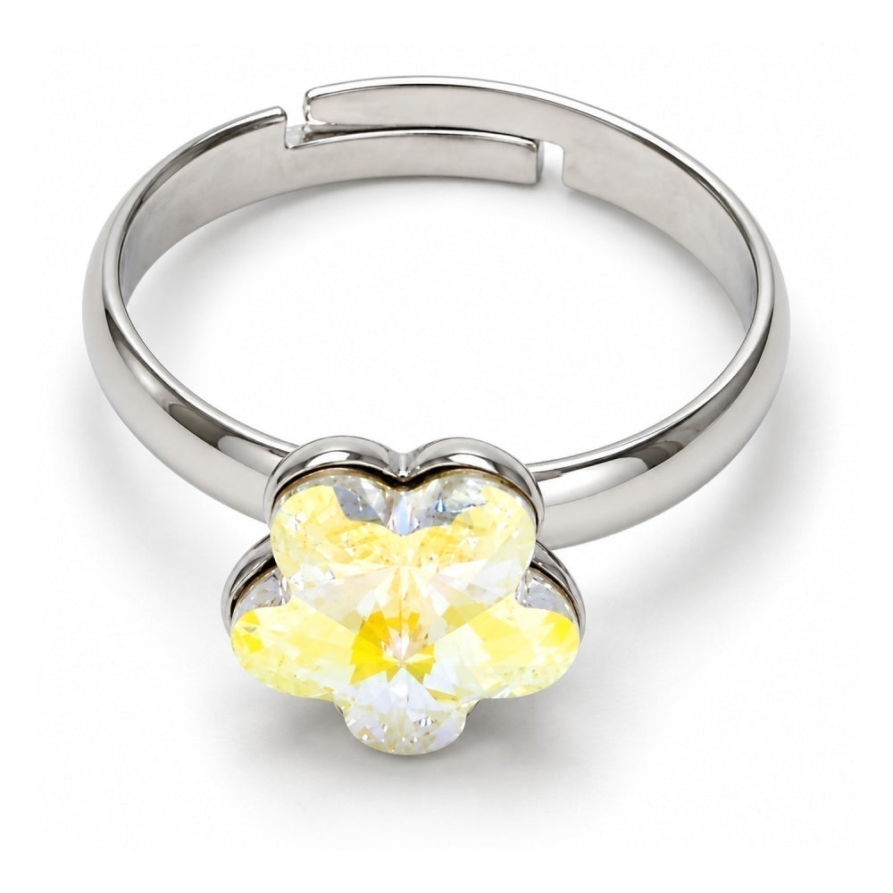 White Gold Filled Multi Stone Ring, Flower Design, with Aurore Boreale Swarovski Crystals, Polished, Rhodium Finish
