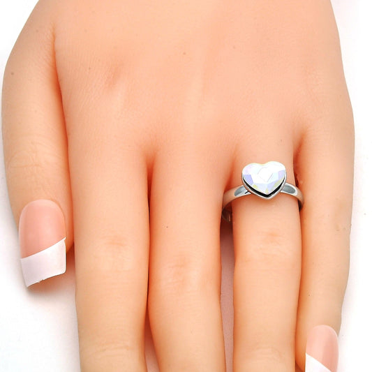 Rhodium Gold Filled Multi Stone Ring, Heart Design, with Aurore Boreale Swarovski Crystals, Polished, Rhodium Finish