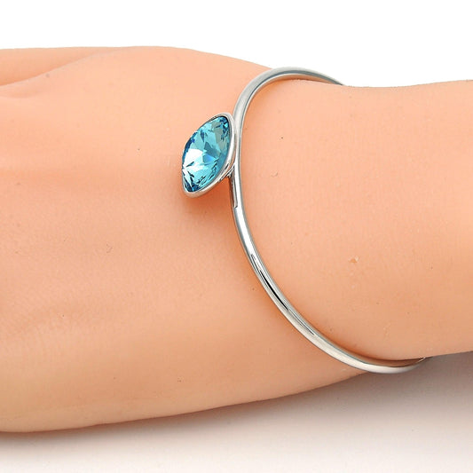 Rhodium Gold Filled Individual Bangle, with Light Turquoise Swarovski Crystals, Polished, Rhodium Finish