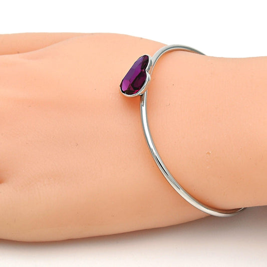 Rhodium Gold Filled Individual Bangle, Heart Design, with Rose Swarovski Crystals, Polished, Rhodium Finish