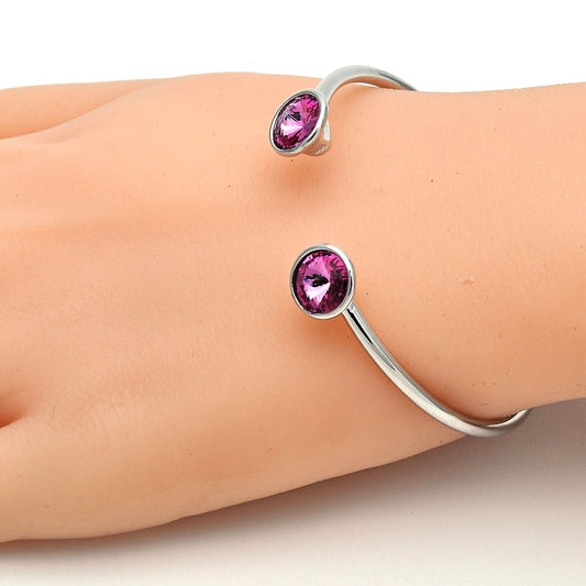 Rhodium Gold Filled Individual Bangle, with Rose Swarovski Crystals, Polished, Rhodium Finish
