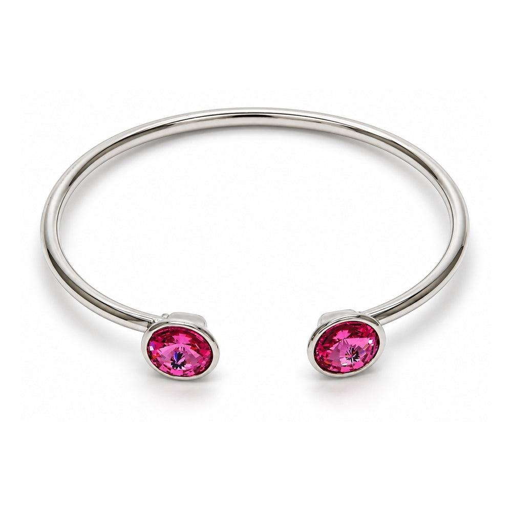 White Gold Filled Individual Bangle, with Rose Swarovski Crystals, Polished, Rhodium Finish