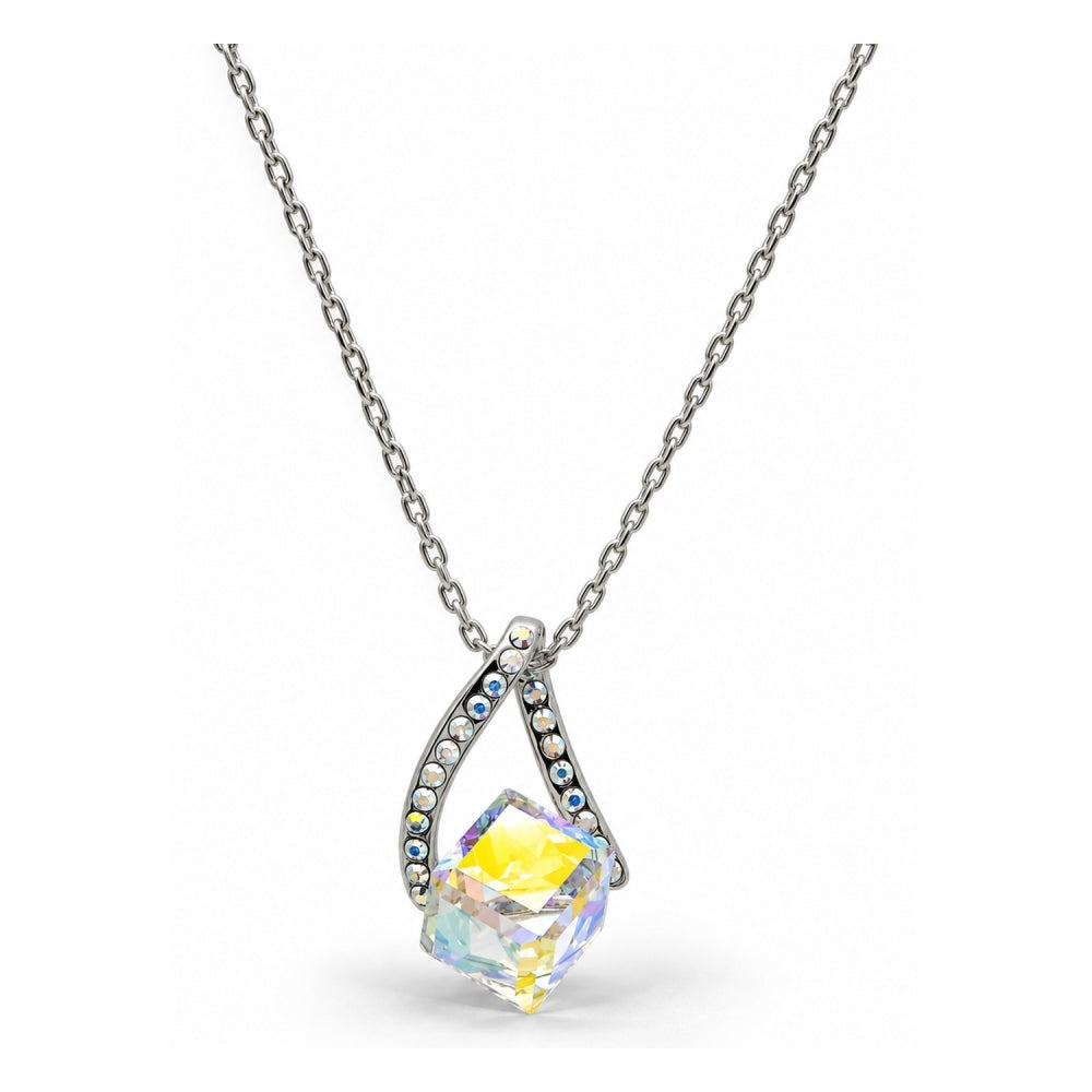 White Gold Filled Pendant Necklace, with Aurore Boreale and Aurore Boreale Swarovski Crystals, Polished, Rhodium Finish