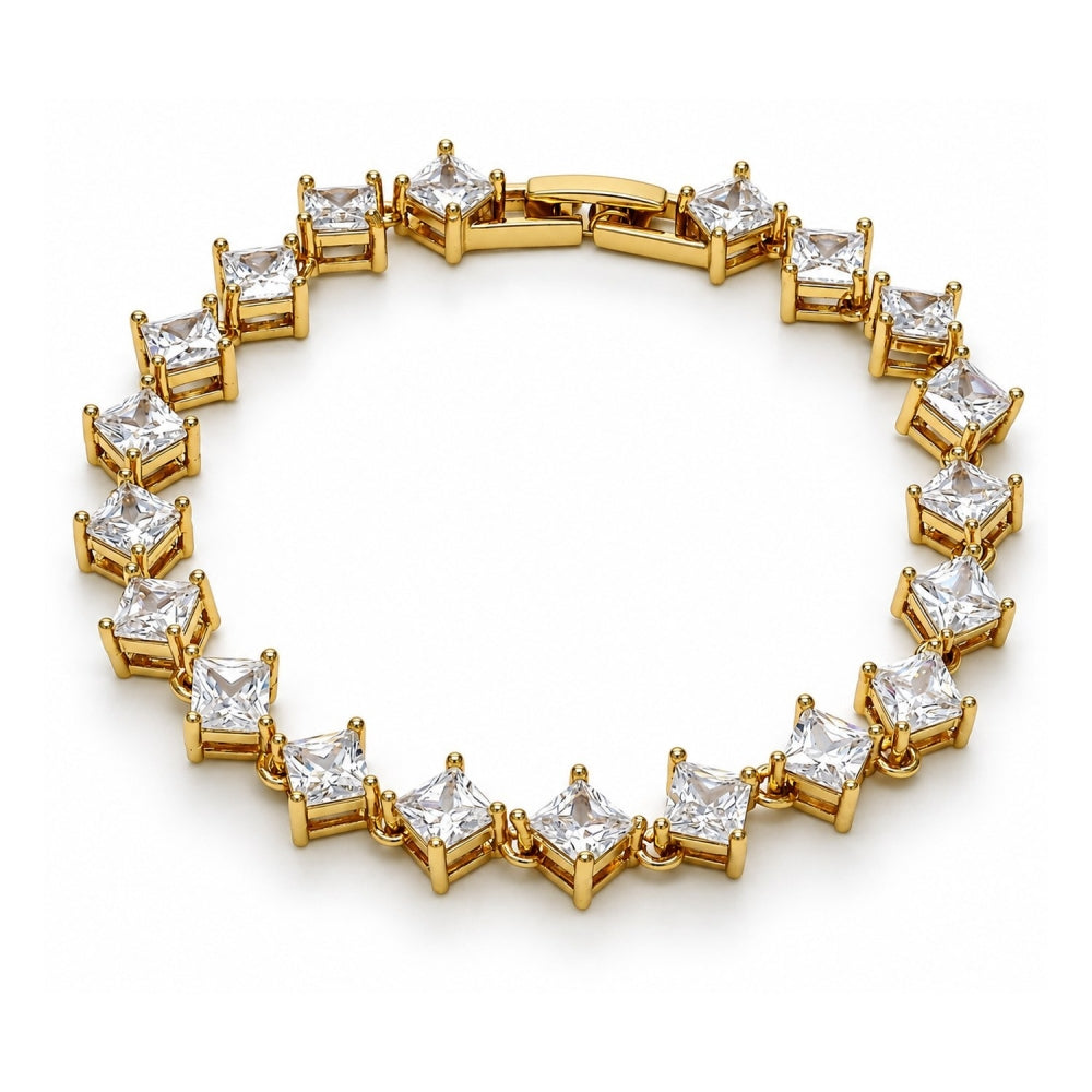 Oro Laminado Tennis Bracelet, Gold Filled Style with White Cubic Zirconia, Polished, Golden Finish