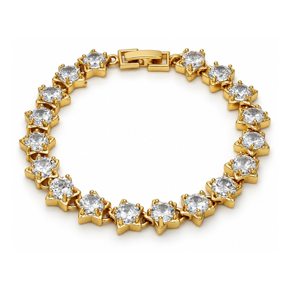 Oro Laminado Tennis Bracelet, Gold Filled Style Star Design, with White Cubic Zirconia, Polished, Golden Finish