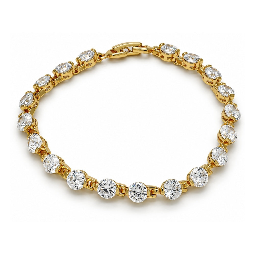 Oro Laminado Tennis Bracelet, Gold Filled Style with White Cubic Zirconia, Polished, Golden Finish