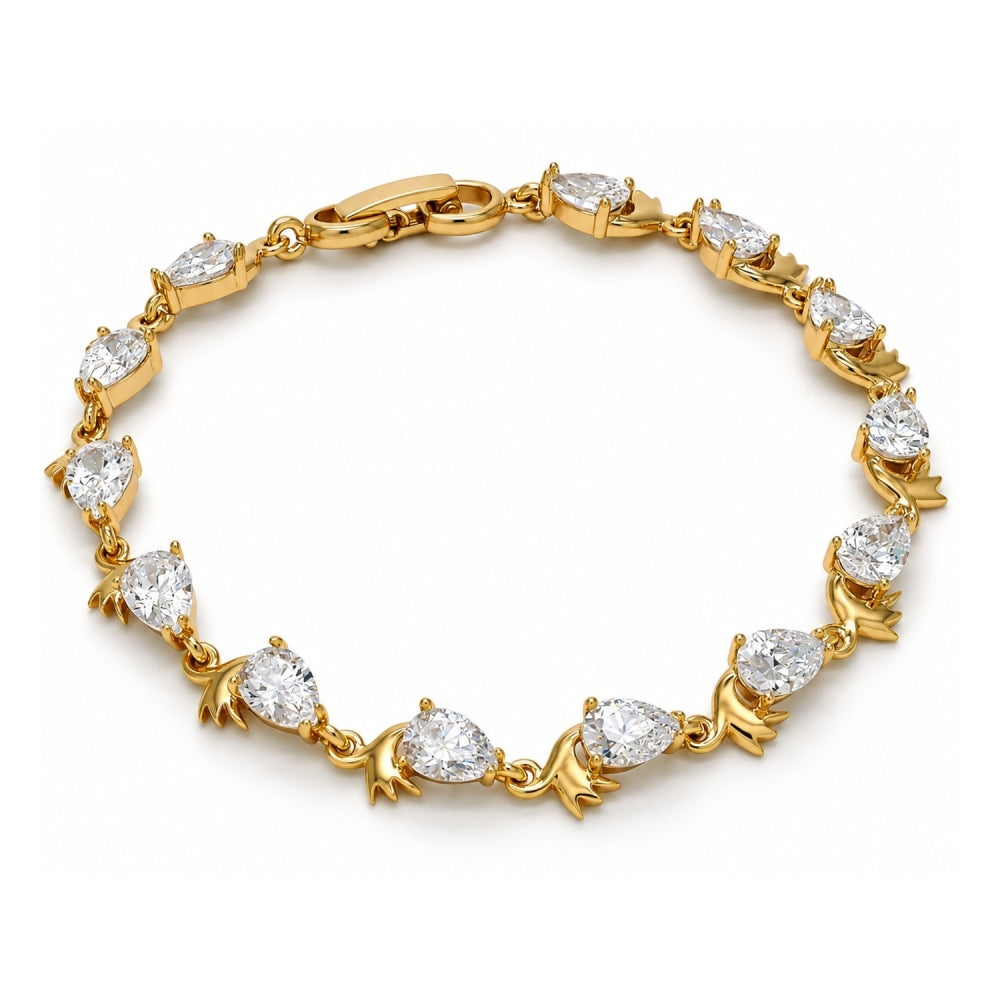 Oro Laminado Tennis Bracelet, Gold Filled Style Teardrop Design, with White Cubic Zirconia, Polished, Golden Finish