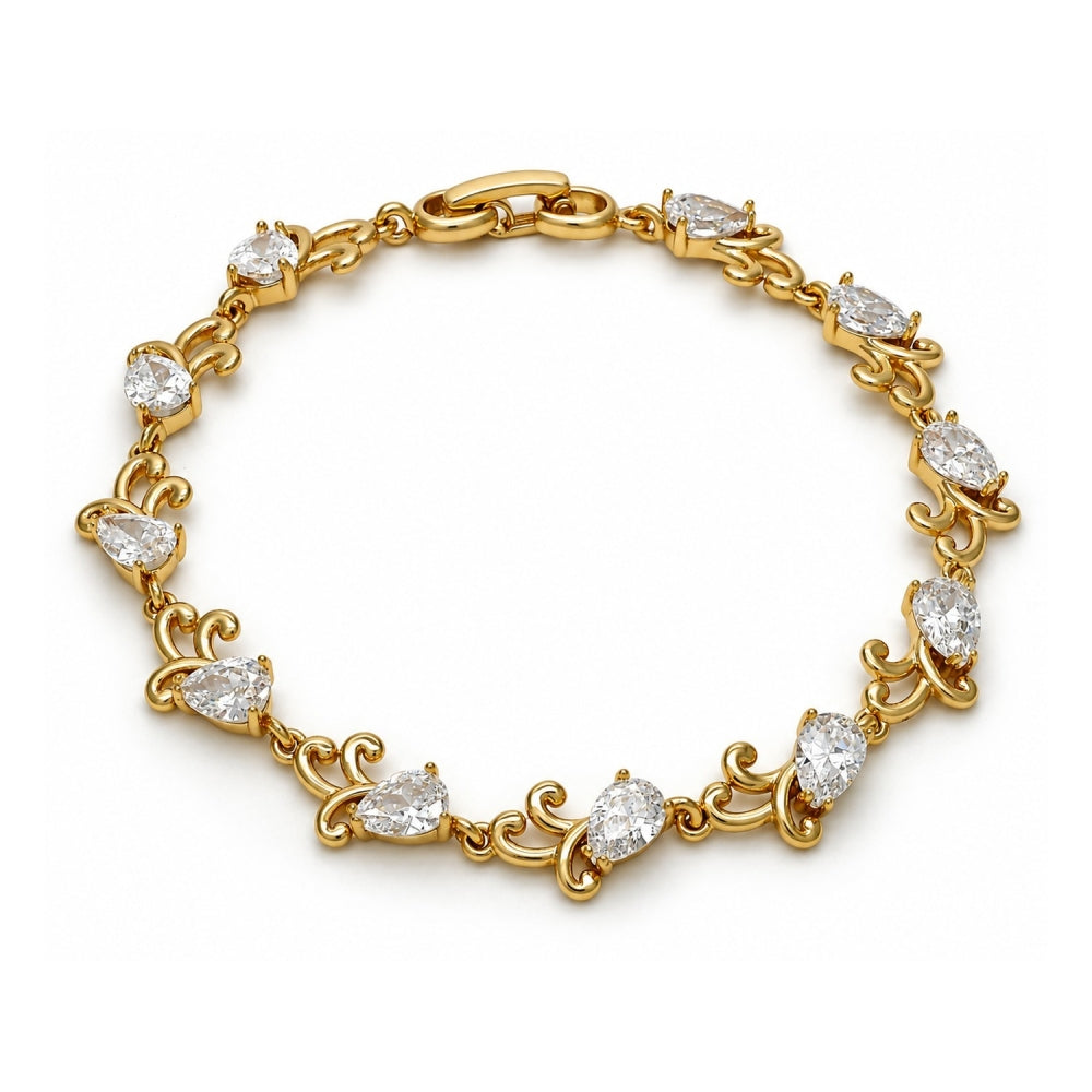 Oro Laminado Tennis Bracelet, Gold Filled Style Teardrop Design, with White Cubic Zirconia, Polished, Golden Finish