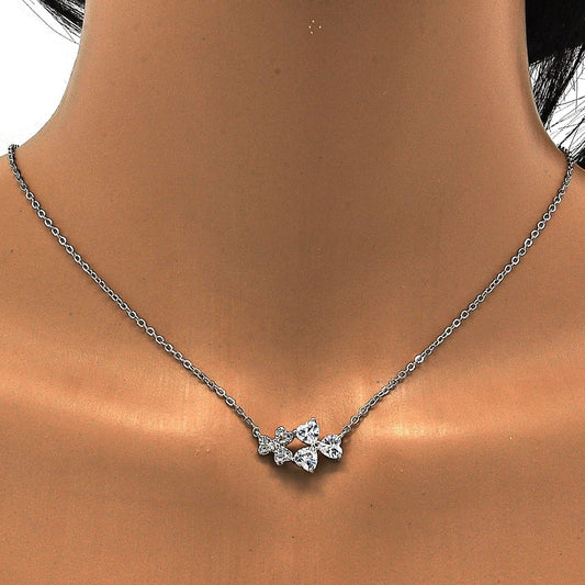 Rhodium Gold Filled Pendant Necklace, Heart Design, with White Cubic Zirconia, Polished, Rhodium Finish